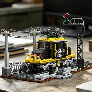 Vintage Train Building blocks Toy, Large Desktop Decor, High Difficulty Assembly Kit, Railway Enthusiast Collection Model, Perfect Birthday Gift