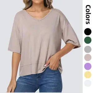 Women's V Neck T Shirts Summer Short Sleeve Tees Tops Casual Flowy Loose Fit Basic Tshirt SwimWeek summervibes