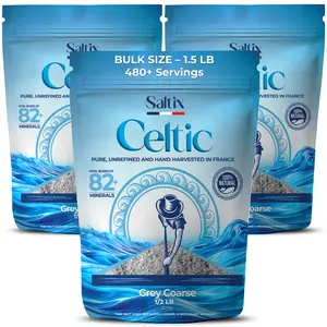 Saltix Grey Sea Salt Grey Coarse 1.5 Lbs Harvested in France | 100% Natural, Organic and Unrefined | Rich in 82+ Minerals, Resealable bag (1/2 Lb 3 pack)