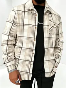 Men’s Retro Plaid Shacket, Long Sleeve Flannel Shirt Jacket for Streetwear & Daily Wear outdoorfun