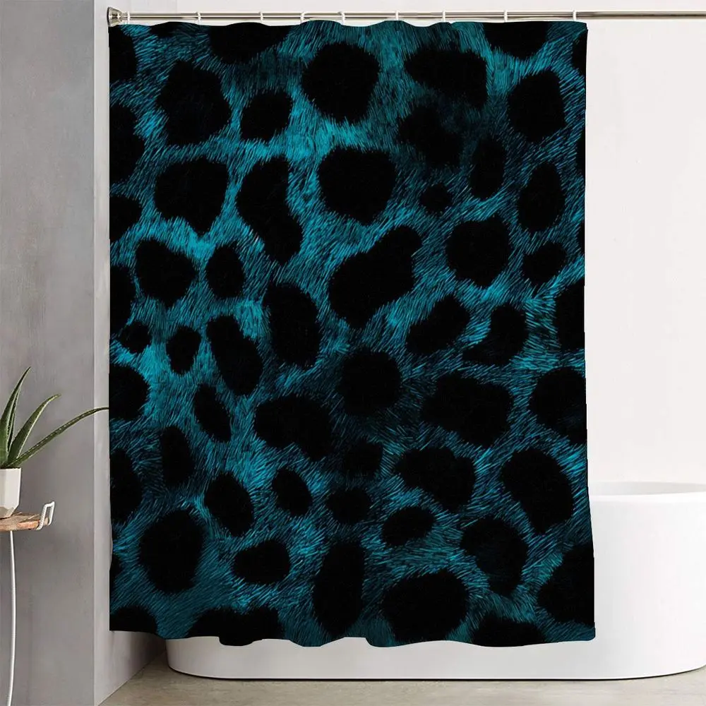 1/4pcs Teal and Black Leopard Print Bathroom Decor Set - Stylish Shower Curtain, Luxurious Bath Mat, U-Shaped Toilet Mat & Lid Cover - Bold Animal Print Design Perfect for Modern Holiday Home Makeover