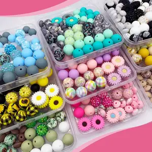 15mm Assorted Silicone Beads 64pcs Box Solid Color Printed Lentail Acrylic Resin Bayberry Balls Rhinestone Beads for DIY Crafts Bracelets Phone Chains Necklaces Earrings Bag Charms Hair Ties Artwork Making