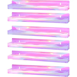6 packs iridescent nail polish wall mounted organizer 15 rainbow floating shelves acrylic nail polish wall rack for paint tattoo ink essential oils makeup storage display stand
