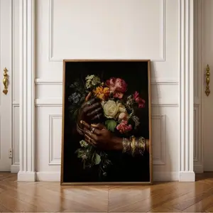 Hand with flowers, Black Wall Art, Romantic Couple Print, Afrocentric Botanical Decor, African American Art, Dark Floral Romantic Poster