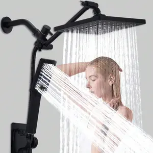 Matte Black Handheld Shower Head Set, 1 Set Including 10-Inch Extension Arm, Adjustable Hand Shower, Wall-mounted on-off Valve Control, Modern Leak-proof Shower System, Rainfall Shower Head, Shower Head Ensemble