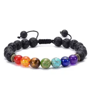 Lava Rock Chakra Bracelet 7 Chakra 8mm Natural Stone Healing Bracelet Stress Relief Yoga Beads Anxiety Bracelet Aromatherapy Essential Oil Diffuser Bracelet Bangle