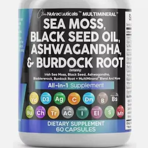 Sea Moss 3000mg Black Seed Oil 2000mg Ashwagandha 1000mg Turmeric 1000mg Bladderwrack 1000mg Burdock 1000mg & Vitamin C & D3 with Elderberry Manuka Dandelion Yellow Dock Iodine Chlorophyll ACV