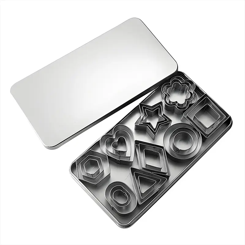 30Pcs Mini Cookie Cutter Set with Box, Small Stainless Steel Fruit Veggie Tiny Polymer Clay Cutters for Kids, Geometric Set for Biscuit Mold