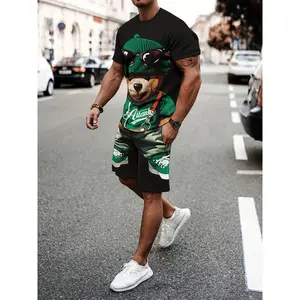 Leisure sports set, breathable outdoor casual men's T-shirt, cropped pants set, summer printing set, men's adult set