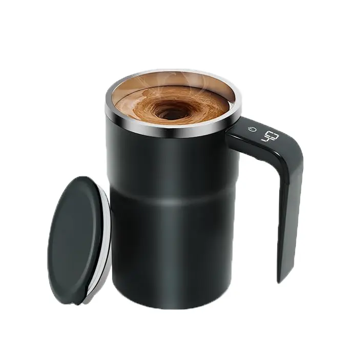 Rechargeable Self-Stirring Coffee Mug, Magnetic Stirring Cup Automatic Mixing/LCD Thermometer, Leak-Proof Travel Cup with Lid for Coffee, Milk