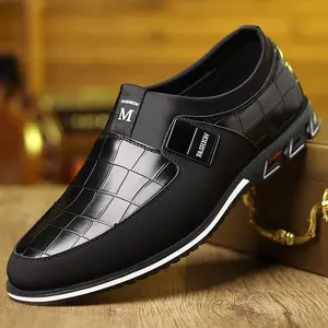 TikTok Shop Fashionon Men's Slip-on Ankle Thick-soled Business Shoes Round Toe Casual Office Closed Shoes for All Seasons Black Fathersdaygift Men's Footwear Work