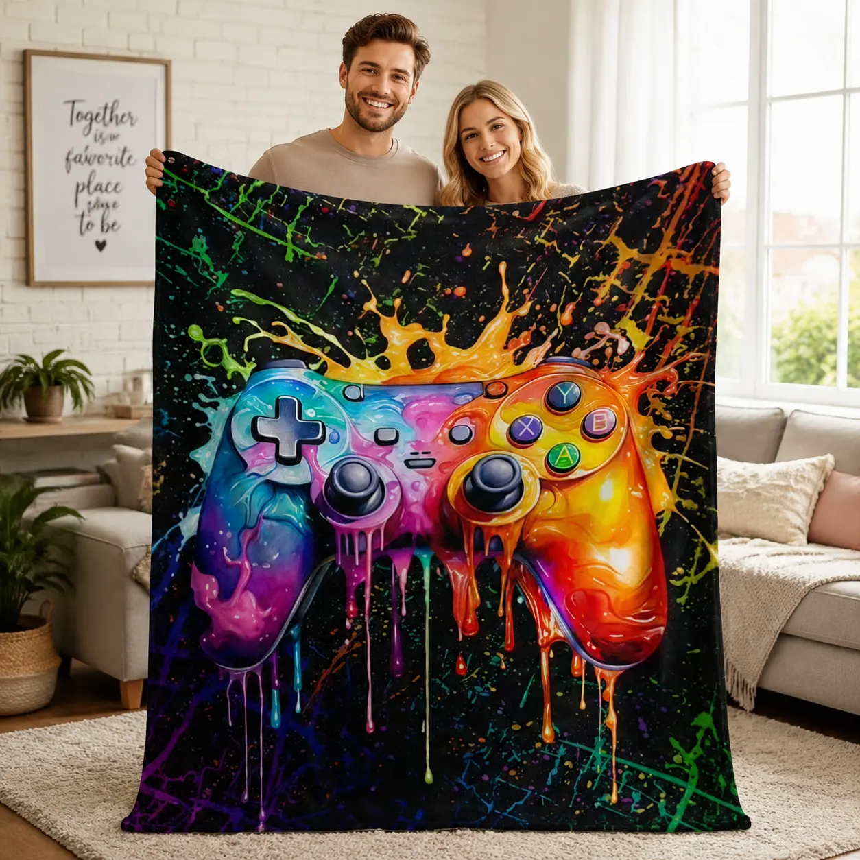 Soft Gaming Blanket – Colorful Video Game Controller Fleece Throw for Couch, Bed, Gamer Gift, Home & Room Decor