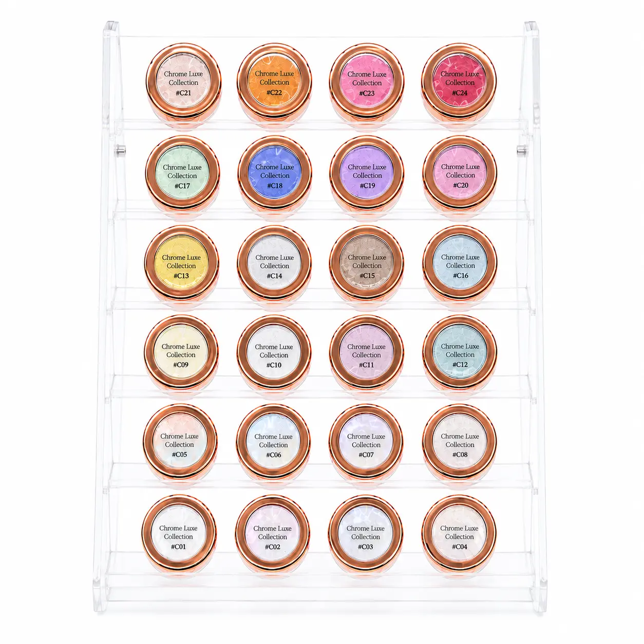 Chrome Luxe Nail Powder Set of 24, Colorful Finishes in Multiple Jars, Professional Nail Supplies for a Vibrant Look, Chromes