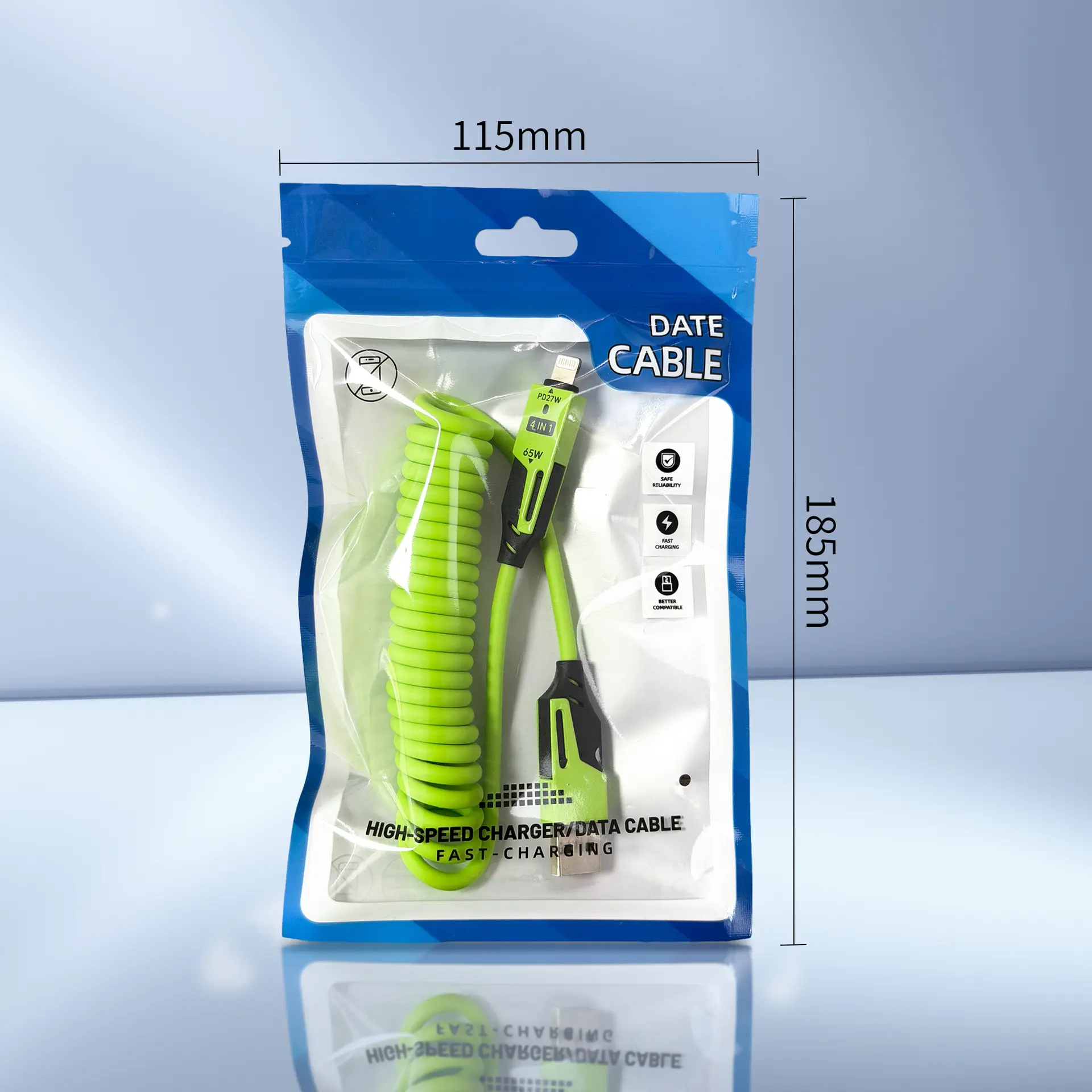 Green 1.5m Spring Cable 100w Four-in-One