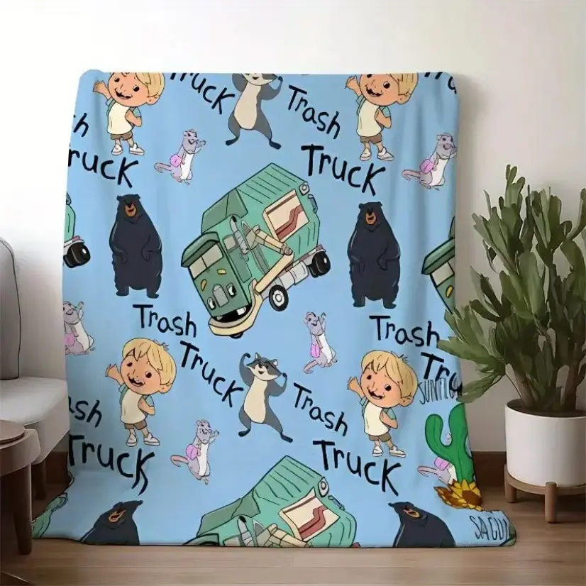 Netflix Trash Truck Classic Polyester Flannel Throw Blanket - Super Soft & Warm, Wrinkle Resistant, Hank Character Themed, Machine Washable Indoor Use Kids' Bed/Sofa Birthday Gift