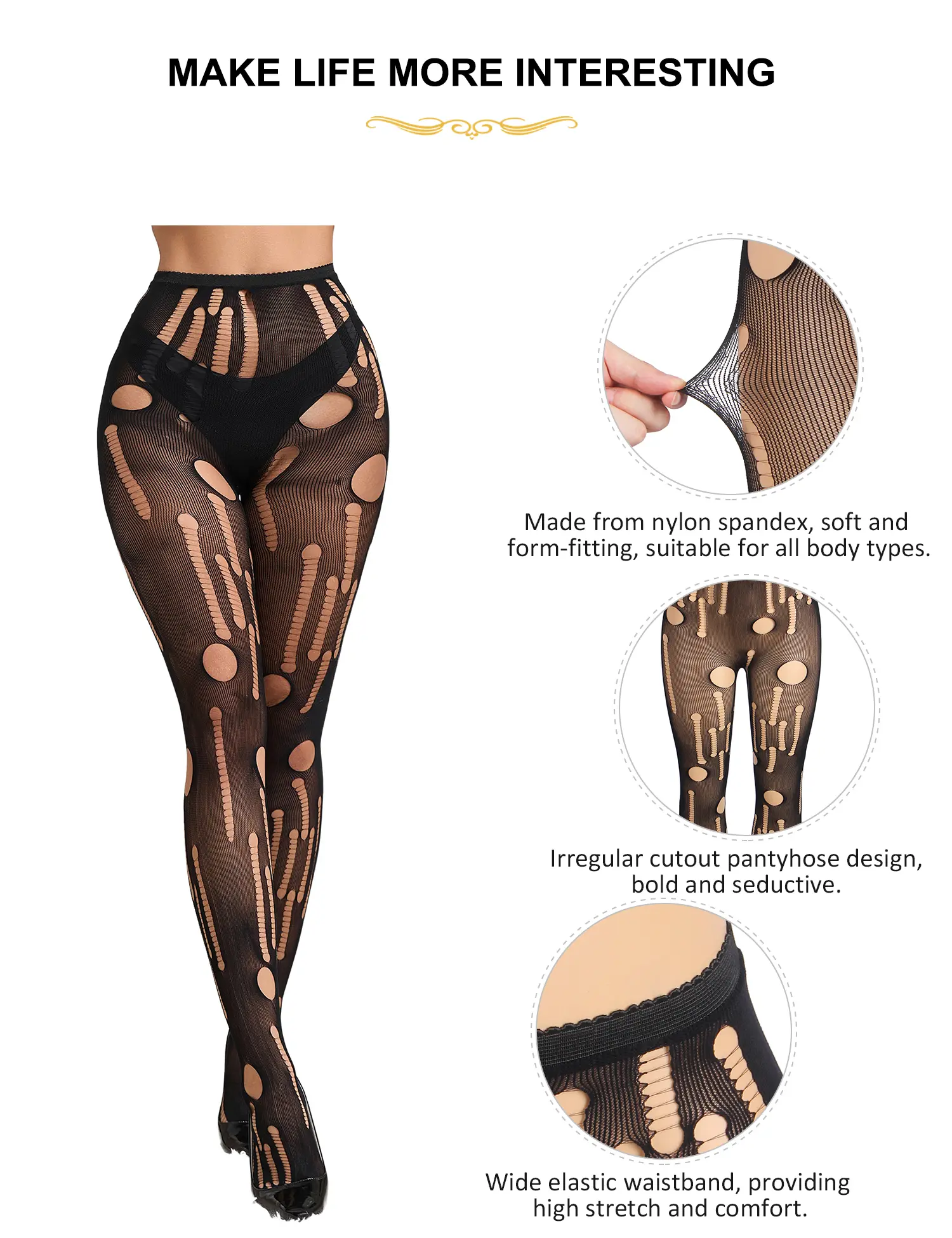 OHYEAH Women's High-Waisted Fishnet Lingerie Tights - Sexy Sheer Black  Nylon Spandex Pantyhose with Holes, Christmas & Party Use, Plus Size Fits  90-265Lbs - TikTok Shop