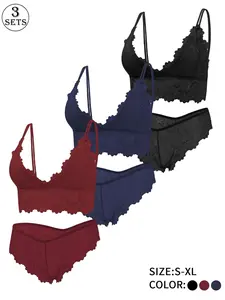 6pcs lace lingerie set hot selling Backless bra and panty with removable pads easy everyday wear Medium Underwear