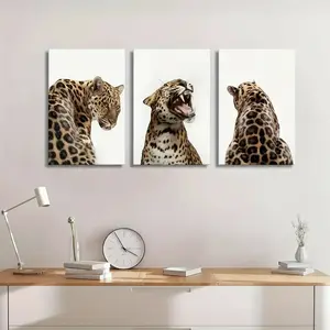[Modern Canvas Art] 3pcs Modern Leopard Unframed Canvas Poster | Wall Art, Wall Decor, Ideal Gift for Bedroom Living Room Cor, Art Wall Decoration, Leopard Print Decoration