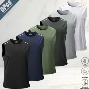 6-pack men’s quick-dry breathable sports tank tops, minimalist sporty casual style, ice silk mesh fabric that is breathable, moisture-wicking, and non-clingy, classic crew neck design that fits snugly around the neck without choking, reflective stripes at