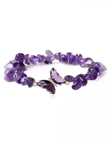 Butterfly Crystal Bracelet for Healing & Luck - Amethyst, Green Aventurine, Citrine, Black Agate for Chakra Balancing