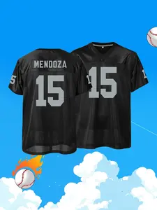 Men's Mesh Football Jersey, Black V-Neck Breathable Athletic Shirt with #15 Embroidered for Training, Sports and Casual Wear, Athletic Tops