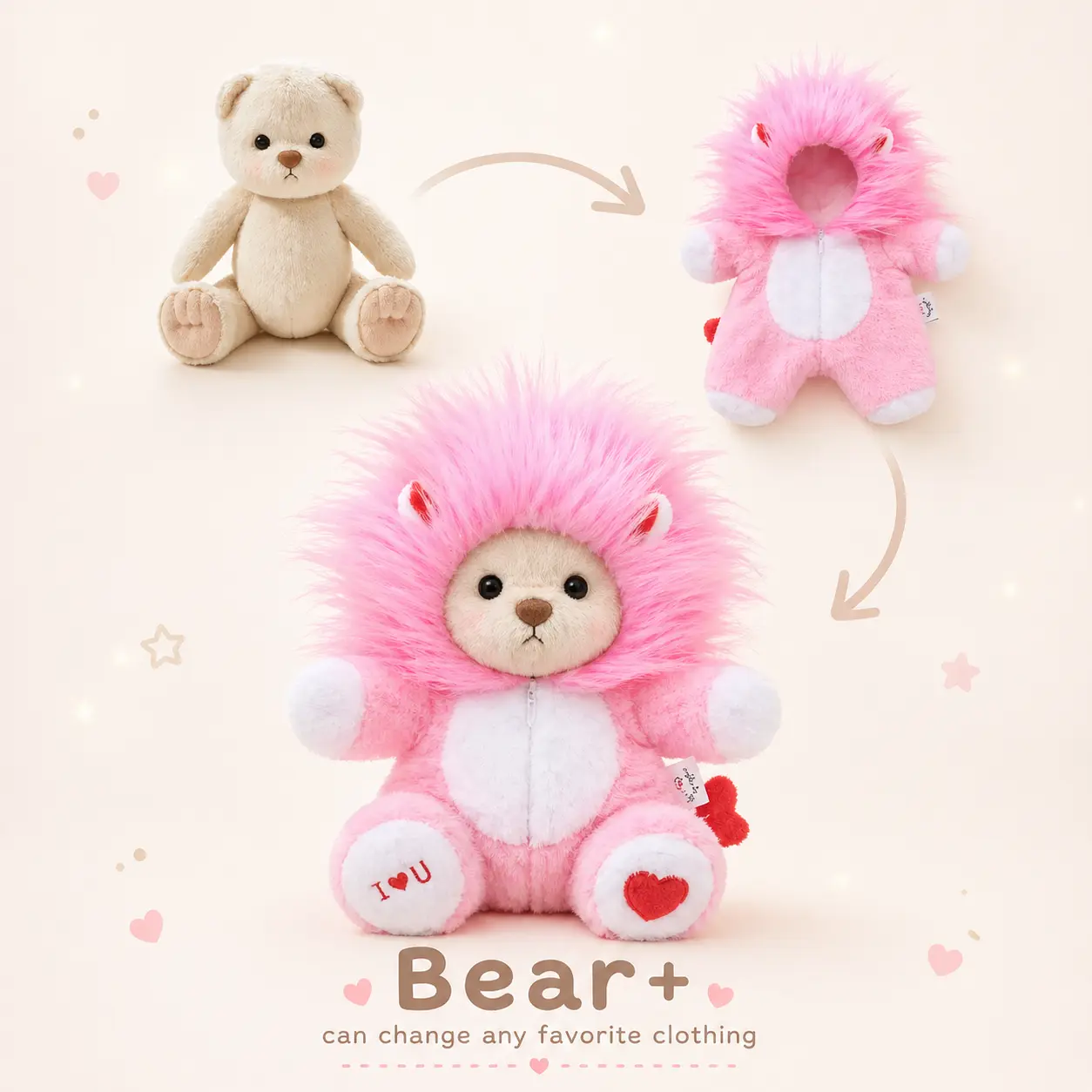 TEDDY HUGGY Pink Lion Teddy Bear Outfit, New Animal Series for 12-Inch Plush Bears, Soft Stuffed Animal Clothes, Doll Clothing for Soft Plush Bears