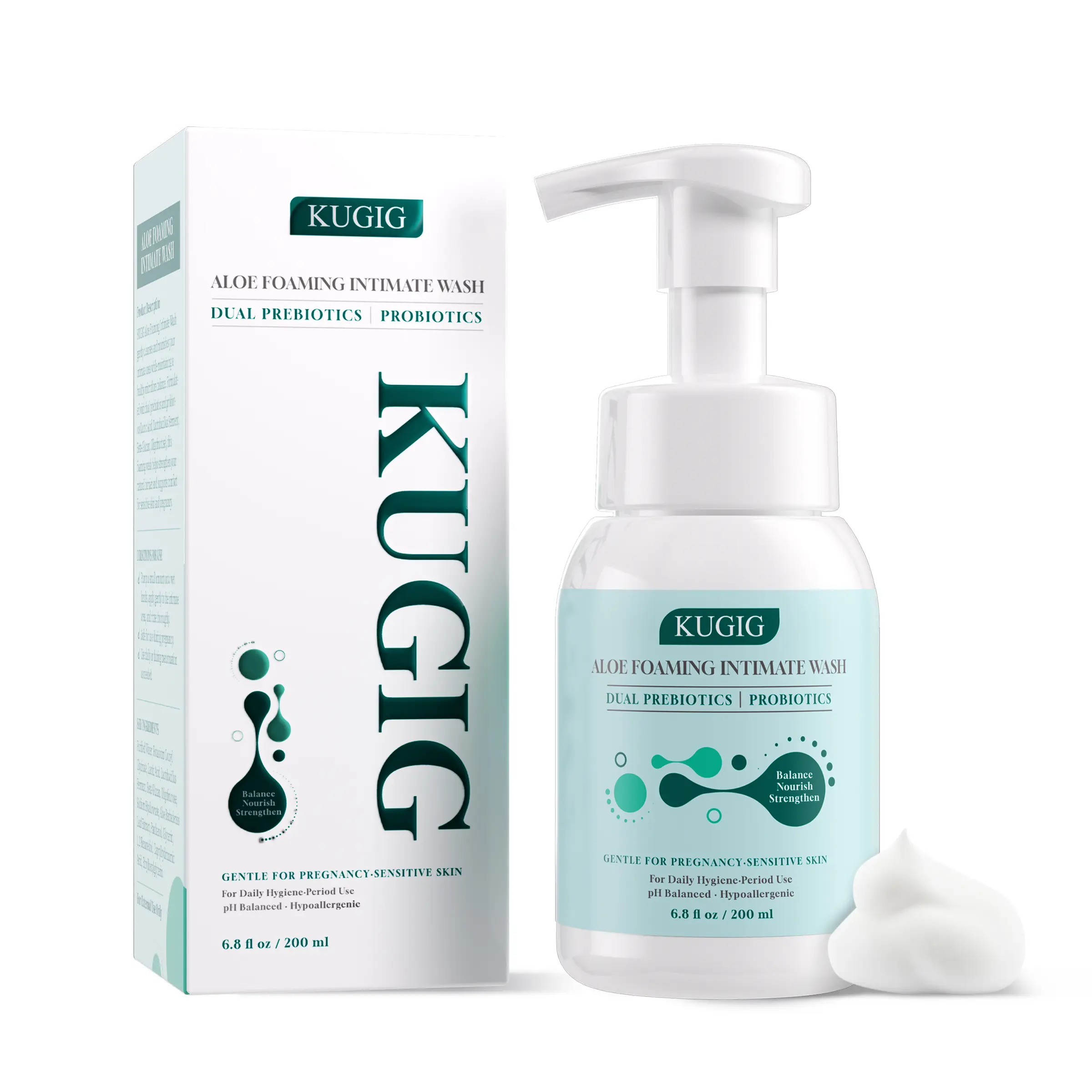 KUGIG Wash Intimate Cleanser for Women & Men, pH-Balanced Aloe Vera with Prebiotic Complex & Fermented Ingredients, Gentle Daily Care for Sensitive Skin