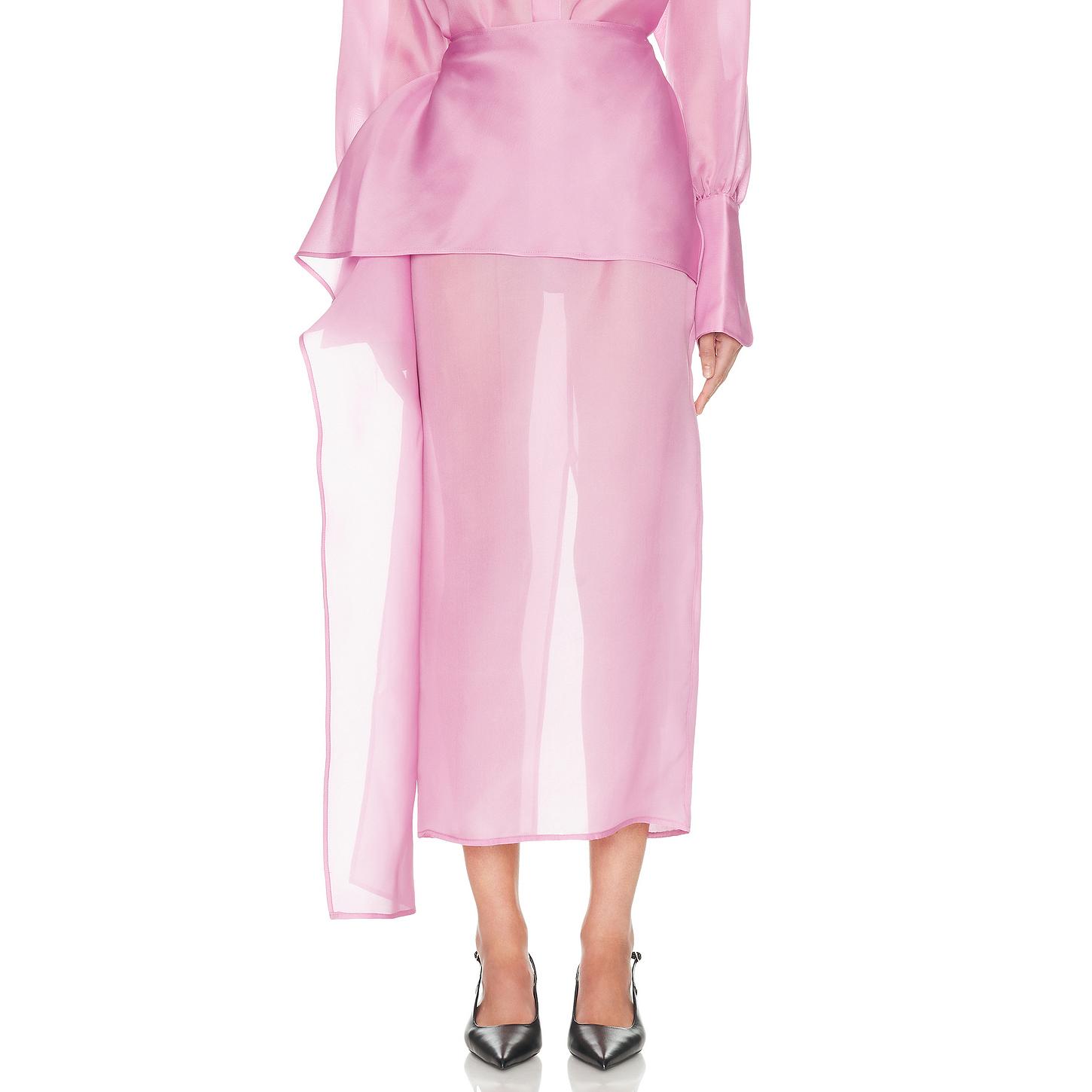 Helsa The Silk Gazar Skirt With Drape in Stone