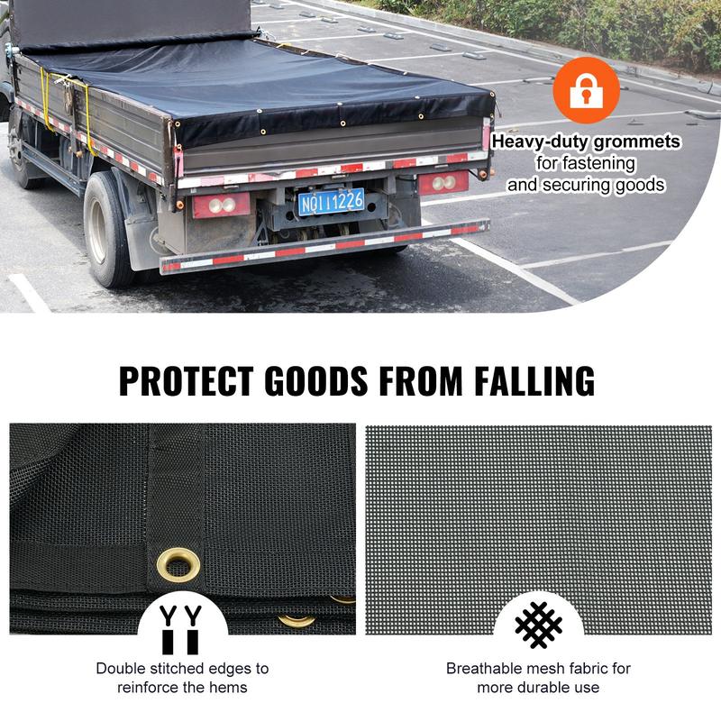 VEVOR Dump Truck Mesh Tarp,  , PVC Coated Black Heavy Duty Cover with 5.5" 18oz Double Pocket, Brass Grommets, Reinforced Double Needle Stitch Webbing Fits Manual or Electric Dump Truck System