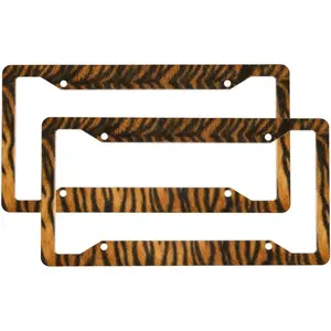 Leopard Skin Cheetah 2-Pack Aluminum License Plate Frames, Universal Car License Plate Holder with 4 Holes and Screws ﻿
