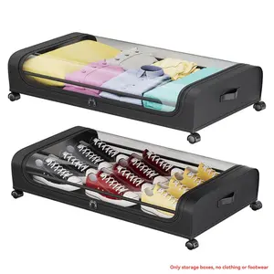 Under Bed Storage Containers, Boxes, Under Bed Shoe Storage With Wheels, Bedroom Storage Organization with Handles, Under Bed Storage Bins Drawer For Clothes, Blankets And Shoes, Bedding