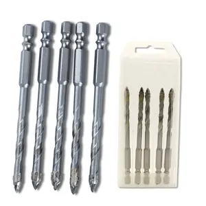 5-Pack 6mm Four-Flute Sawtooth Eccentric Drill Bits - Titanium Coated Carbide Multi-Material Bits for Tile, Concrete, Glass & Wood - Professional Bulk Set for Contractors & DIY