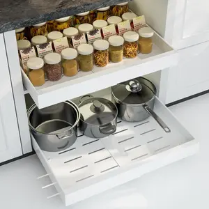 NEW Pull Out Cabinet Organizer Drawers, Expandable Heavy Duty Slide Out Drawers for Kitchen Cabinets with 3 Rails and Adhesive Nano Film, Pull Out Drawers for Cabinets for Kitchen, Bathroom Storage