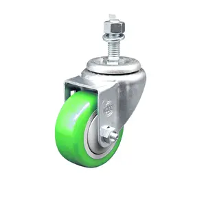 Stainless Steel Polyurethane Swivel Threaded Stem Caster w/3" x 1.25"  Green Wheel and 1/2" Stem - 300 lbs Capacity/Caster - Service Caster Brand