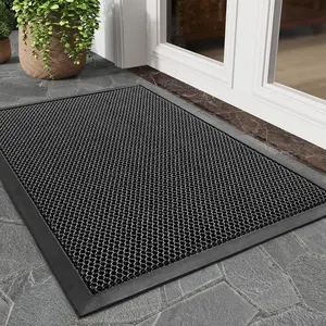 Front Door Mat Outside Entrance, Dirt Trapper 17"x29" Doormat-Entrance Welcome Matt Durable, Heavy Duty Entry Mat Non Slip Rubber Mats for Outside Stain Resist Door Mats for Entryway Grey
