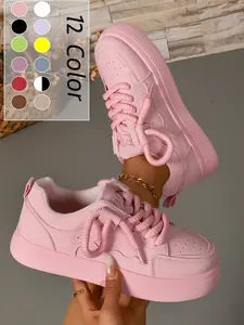 Women's Solid Color Sport Shoes, 12 Colors Available, Comfortable Thick Sole, Durable for Sports and Casual Wear, All Seasons