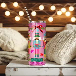 Pink Nutcracker Christmas Tumbler | Whimsy Ballet Holiday Aesthetic Cup | Stainless Steel Tumbler
