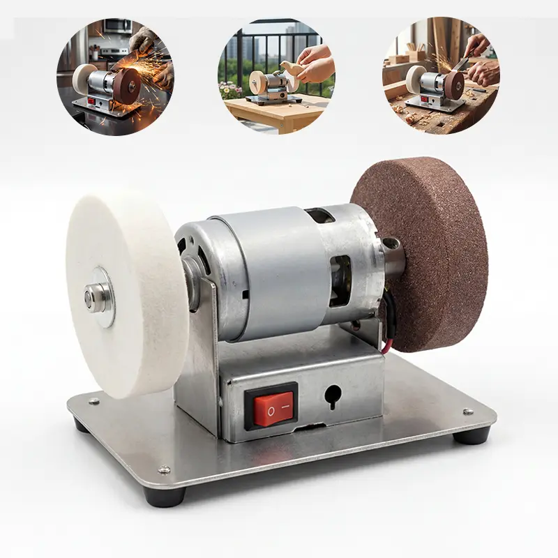100W Mini Grinder 12-Speed 3000-6000RPM Electric Benchtop Sander with 2 Grinding Wheels for Metal Sharpening DIY（6.3*3.9*3.9in） Portable