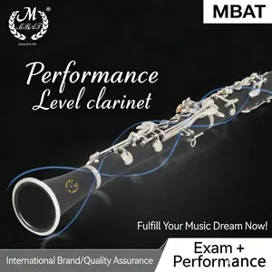 MBAT Black Bb Clarinet with Silver Keys, 17-Key-Ring 6-Key Bakelite Body, Cloth Case Included for Beginner Training & School Performance
