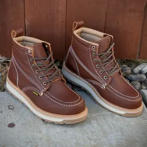 514 Light Brown Moc Toe Work Boots - Full Grain Leather, Dual Sole, Rubber Sole, Comfortable Insert made in Mexico