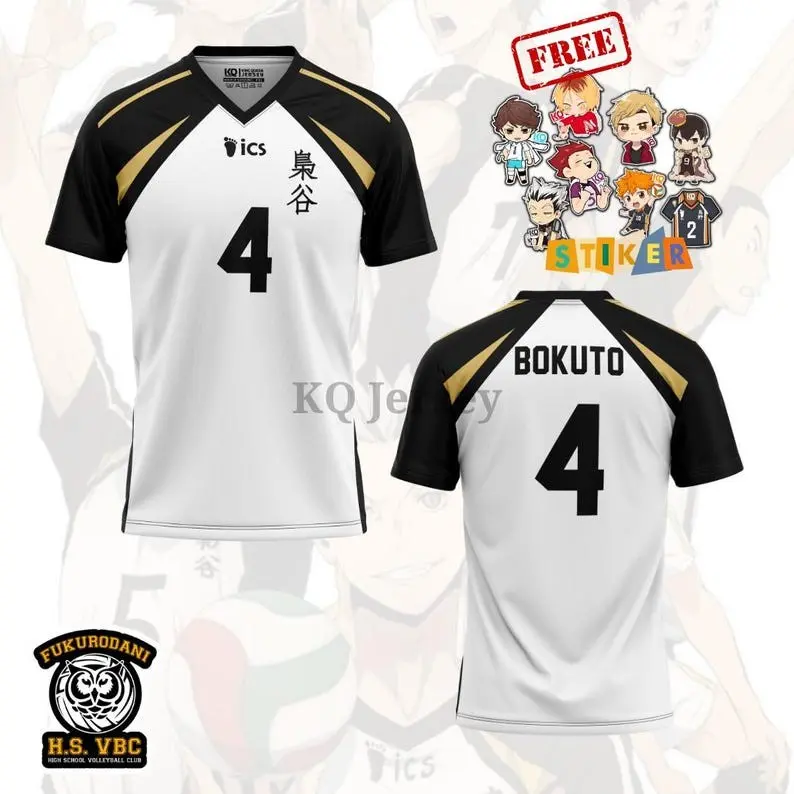 Haikyuu Bokuto No 4 Fukurodani Anime Volleyball Jersey Cosplay Shirt, Premium Breathable Athletic Tee with Free Sticker Pack, Perfect Gym Costume Gift for Teens & Adults