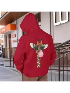 Red Hoodie With Giraffe Face Print - Cute Animal Design For Casual Wear, Outdoor Activities, And Everyday Style Unisex, Halloween Gift, Christmas Gift