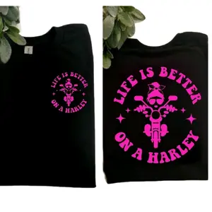 biker shirt life is better on a bike popular Short sleeve T-Shirt motorcycle rider riding cute black and pink tee