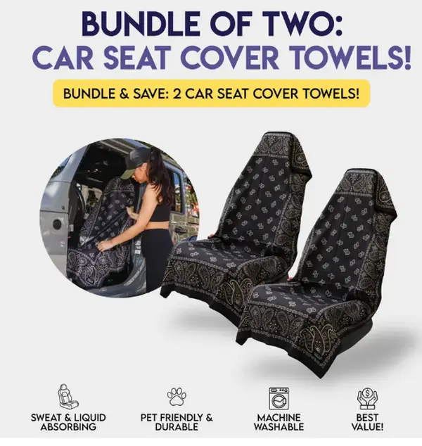 2 Pack Car Seat Cover Towels – Quick Dry Sweat & Dirt Protection, Machine Washable Universal Car Seat Protectors for Gym, Beach, Travel & Pets
