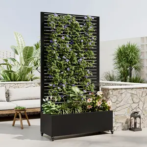 Metal Planter Box with Trellis Raised Garden Bed  with 4 WheelsTrellis & Privacy Screen for Climbing Plants, Vegetables, Vines