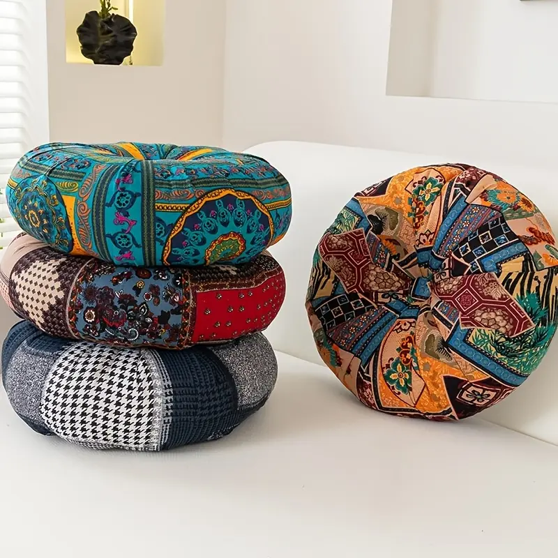 [Thick Round Floor Cushion] 16" Thick Round Floor Cushion - Boho-Chic Meditation Pillow for Yoga, Home Decor & More - Durable Polyester, Dry Clean Only