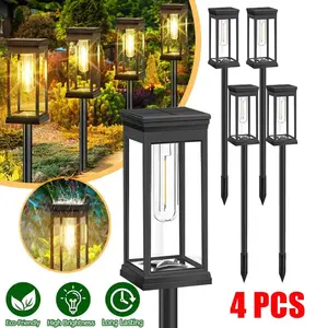 Bright Solar Pathway Lights 4 Pack, Unique Transparent Rectangular Appearance, Adjustable Height, IP65 Weatherproof, Auto On/Off for Yard Walkway Patio Decor