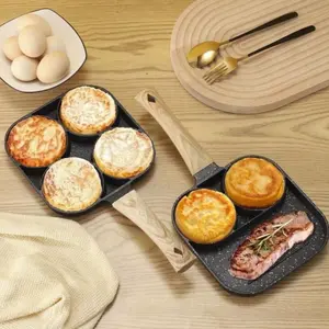 1pc Egg Frying Pan, Nonstick Egg Frying Pan, Egg Burger Maker Pan, 3/4 Holes Divided Grill Frying Pan, Non Stick Omelet Pan, Cooking Pan For Breakfast, Egg, Bacon And Burgers