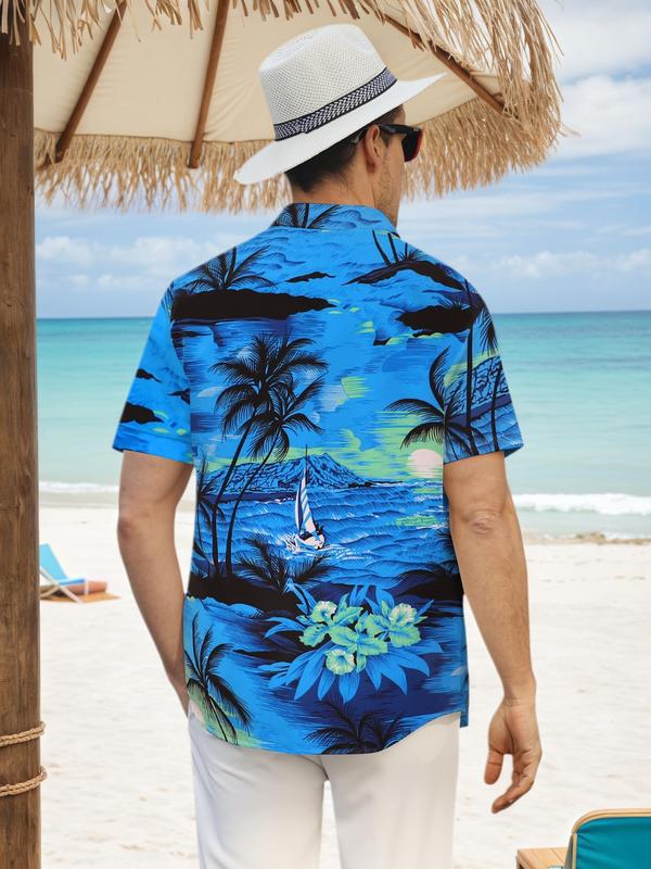 Mens Hawaiian Shirts Tops Short Sleeve Floral Button Down Beach Shirt Vintage Tropical Palm Summer Lightweight Blouses Male