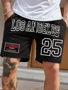 Men's Letter Print Shorts, Casual Comfy Breathable Shorts for Daily Wear, Mens Bottoms for All Seasons